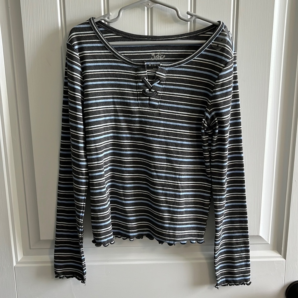 NWOT Justice Striped Caged Neck Shirt